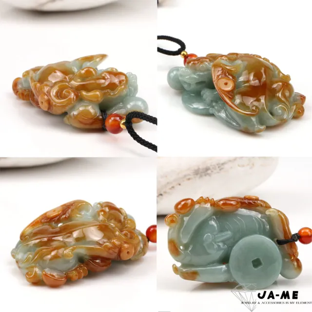 【JA-ME】天然A貨翡翠 冰糯種油藍綠伴紅翡 飛天貔貅項鍊