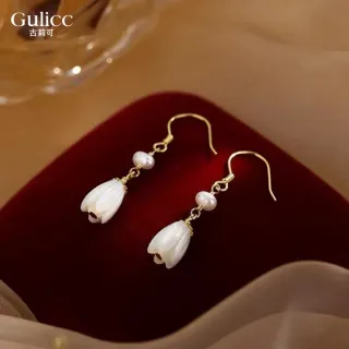【Gulicc 古莉可】中式白玉蘭 氣質珍珠耳飾 耳環(雙11 生日 飾品 耳釘 耳飾 耳墜 禮物)