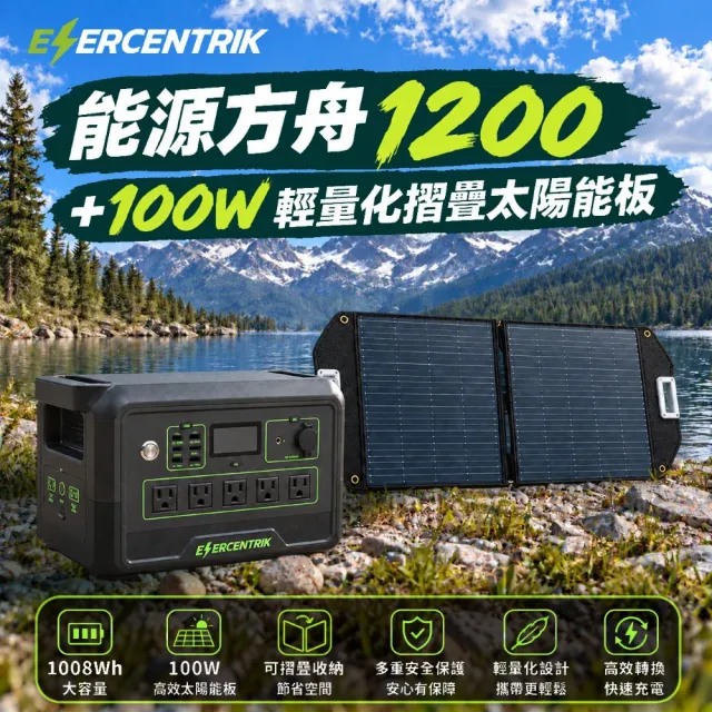 【Enercentrik】輕-卻強悍 能源方舟1200+100W輕量化摺疊太陽能板 | 家庭x戶外行動電站 | 乘載你的生活