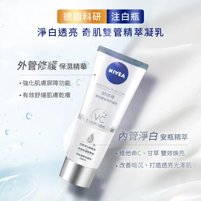【NIVEA 妮維雅】煥膚柔嫩奇肌雙管精萃凝乳200mlx3入(果酸身體乳/注嫩瓶/安瓶級乳液)