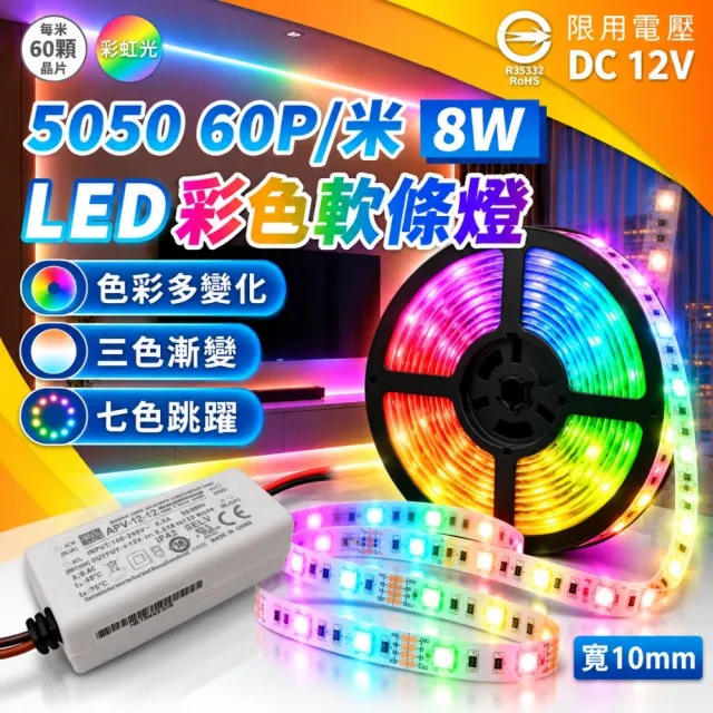 【DanceLight 舞光】1組 LED SMD 8W/米 12V 彩色軟條燈+MW明緯12V60W驅動器 燈帶