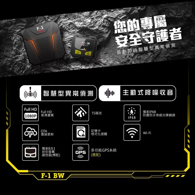 【LOOKING 錄得清】2026黑狼機F-1 BW二代 機車行車記錄器(自動偵測 降噪 行車紀錄器)
