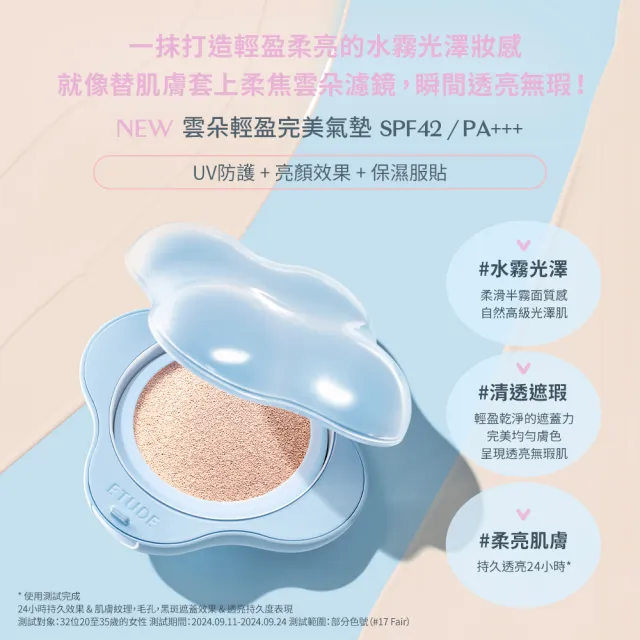 【ETUDE】官方直營 雲朵輕盈完美氣墊粉餅(SPF42/PA+++)