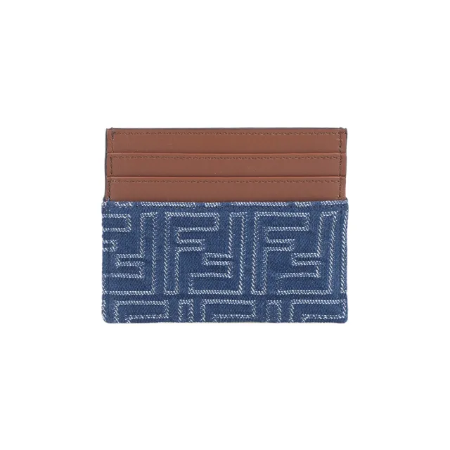 【FENDI 芬迪】FF Logo 棉質牛仔布及皮革6卡名片夾/卡片夾(單寧藍)