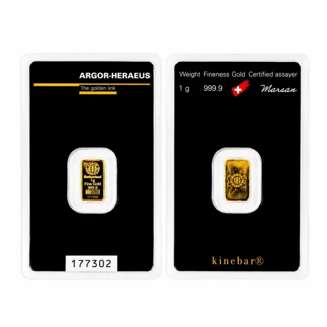 (行闊國際)1g (0.2666錢) 瑞士 Argor heraeus 亞格賀利氏 黃金條塊(LBMA 國際認證)