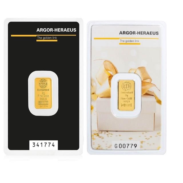 (行闊國際) 2g (0.5333錢)  瑞士 Argor heraeus 亞格賀利氏   黃金條塊 二選一 (LBMA 國際認證)