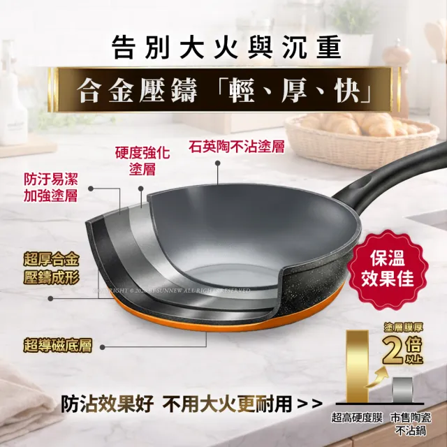 【Buffalo 牛頭牌】小牛石英陶不沾鍋炒鍋26cm(雙導角/不含PFOA.PFAS/塑化劑檢測通過/瓦斯爐.IH爐適用)