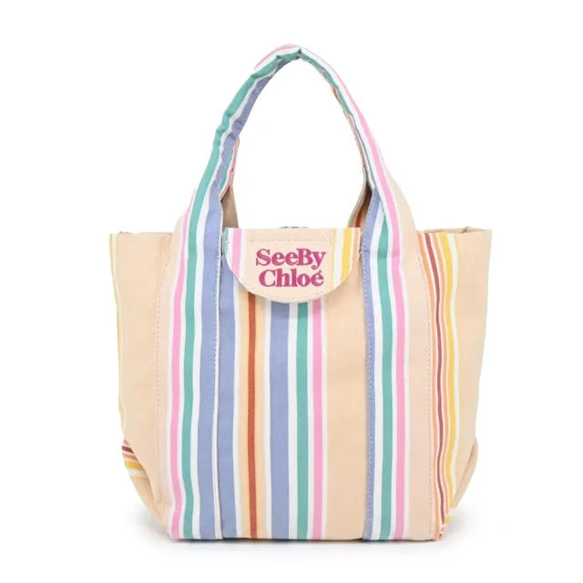 【See by Chloe’】Laetizia 條紋帆布小號托特包(米色)