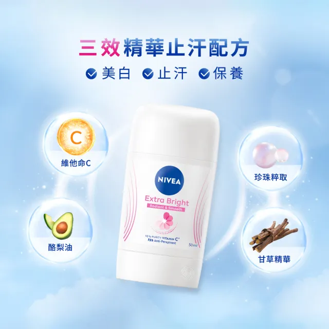 【NIVEA 妮維雅】亮白止汗爽身乳膏Pro升級版50mlx2入(48H乾爽/亮白)