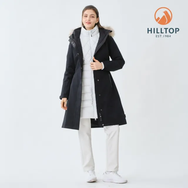【Hilltop 山頂鳥】GORE-TEX 2L二合一 施華洛世奇防水石墨烯蓄熱羽絨長大衣外套 女款 黑｜PF21XFA6ECAB