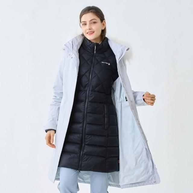 【Hilltop 山頂鳥】GORE-TEX 2L二合一 施華洛世奇防水石墨烯蓄熱羽絨長大衣外套 女款 黎明灰｜PF21XFA6ECKA