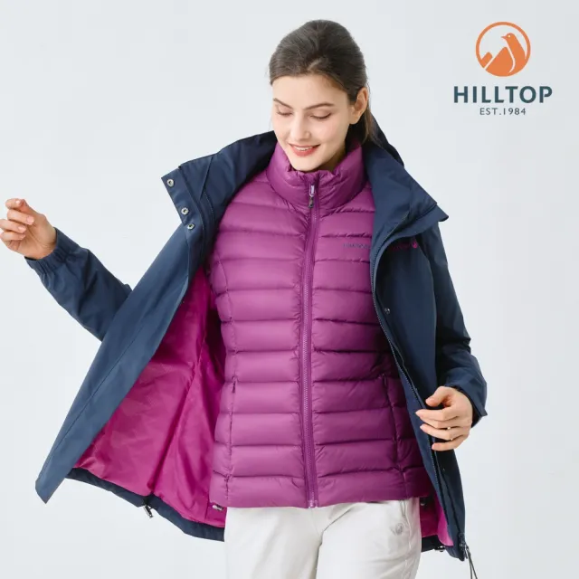 【Hilltop 山頂鳥】GORE-TEX 2L二合一 施華洛世奇防水石墨烯蓄熱羽絨短大衣外套 女款 夜藍｜PF22XF38ECEJ