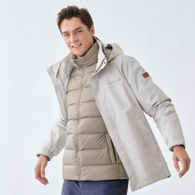 【Hilltop 山頂鳥】GORE-TEX 2L二合一防水透氣石墨烯蓄熱羽絨短大衣外套 男款 淺卡其｜PF22XM38ECNN