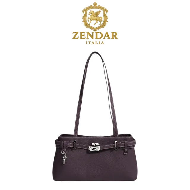 【ZENDAR】台灣總代理 頂級小牛皮手提包肩背包 凱莉系列 (深巧克力)