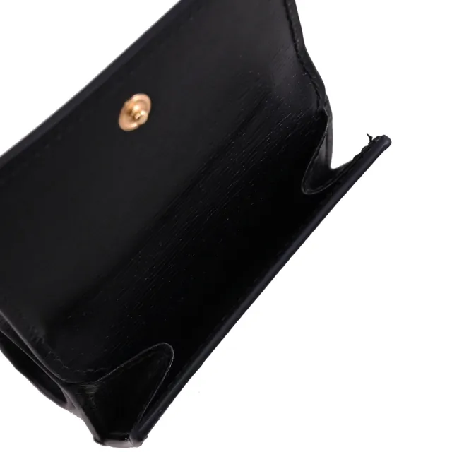 【GUCCI 古馳】金屬LOGO皮革紋理三折雙面零錢小短夾(黑)