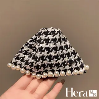 【HERA 赫拉】韓國秋冬千鳥格珍珠三角抓夾 H115100706(秋冬 千鳥格 珍珠 三角抓夾)