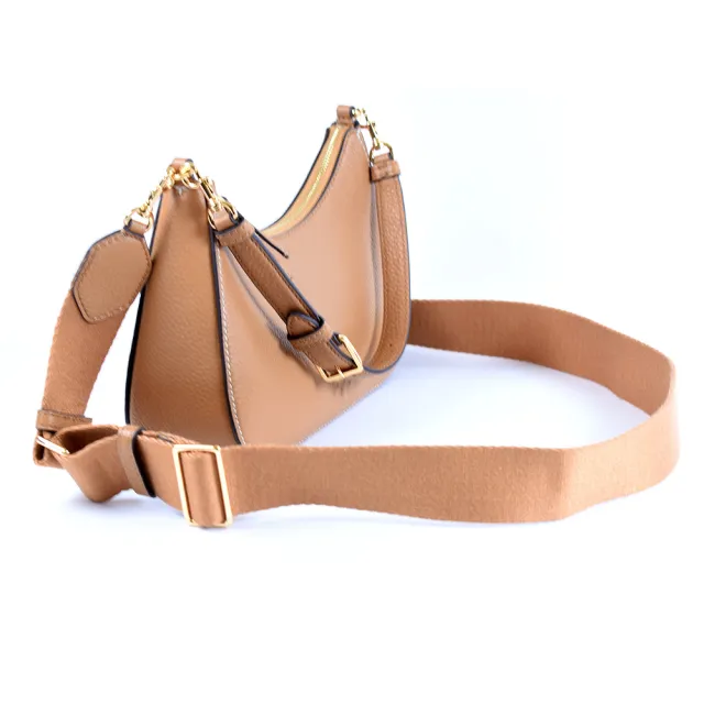 【TORY BURCH】THEA 荔枝紋拉鍊雙背帶肩背/斜背二用包-提拉米蘇棕/小