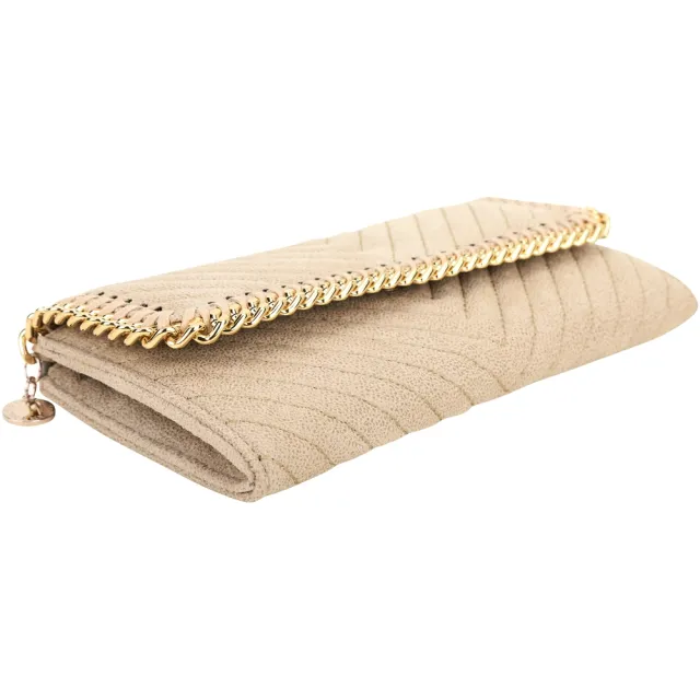 【Stella McCartney】Falabella 絎縫鍊條滾邊釦式長夾(駝膚色 皮夾 錢包)