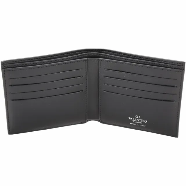 【VALENTINO 范倫鐵諾】VLTN 字母牛皮對折短夾(黑色 皮夾 錢包)