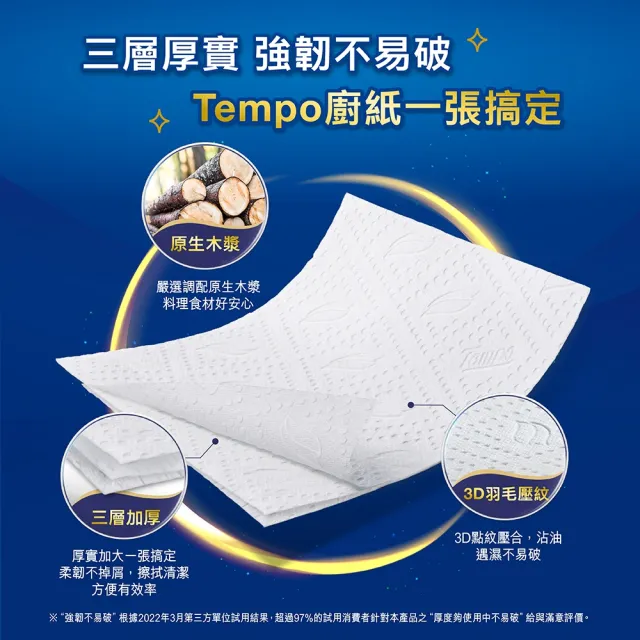 【TEMPO】極吸萬用3層抽取式廚房紙巾-60抽/共24包入2箱組(萬用紙巾/廚房料理必備/食安認證/擦手紙)