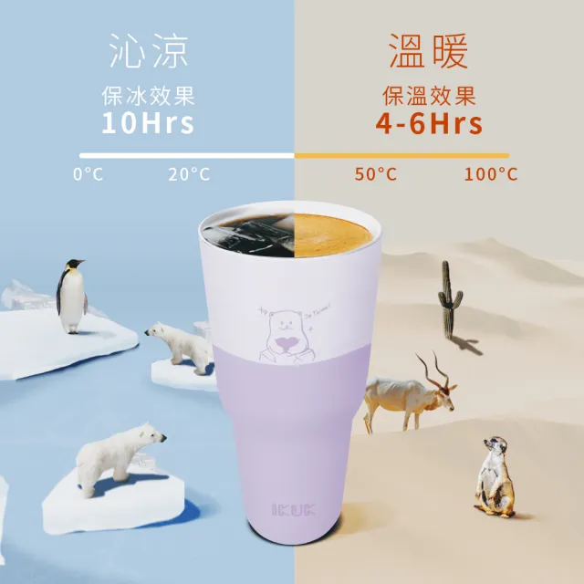 【IKUK 艾可】真陶瓷保溫杯-陶瓷吸管杯冰壩杯900ml贈5件組配件(保溫保冰/吸管杯/保溫瓶/環保杯)