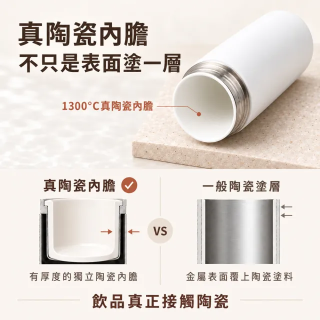 【IKUK 艾可】真陶瓷保溫杯-瓷芯上蓋保溫杯500ml(陶瓷內蓋/陶瓷咖啡杯/母親節禮物/咖啡保溫杯/保溫瓶)