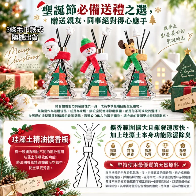 【QIDINA】2入-聖誕狂歡硅藻土聖誕樹香氛擴香瓶( 聖誕禮物 交換禮物 送禮物 生日禮物)