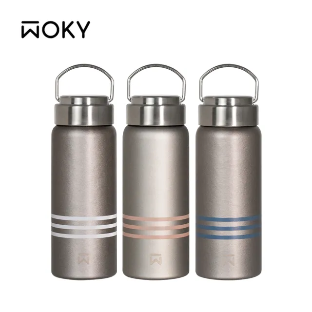 【WOKY 沃廚】Ti純鈦提手保溫瓶500ml兩入組(鈦杯/隨行杯/飲料杯/保溫杯/保溫瓶)