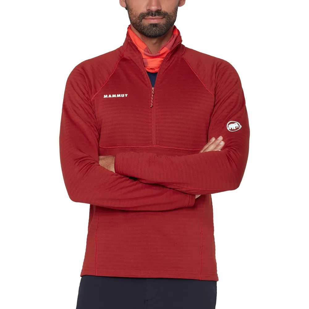 【Mammut 長毛象】Taiss ML Half Zip Pull 彈性保暖立領半拉鍊長袖排汗衣 深經典紅 男款 #1014-07340