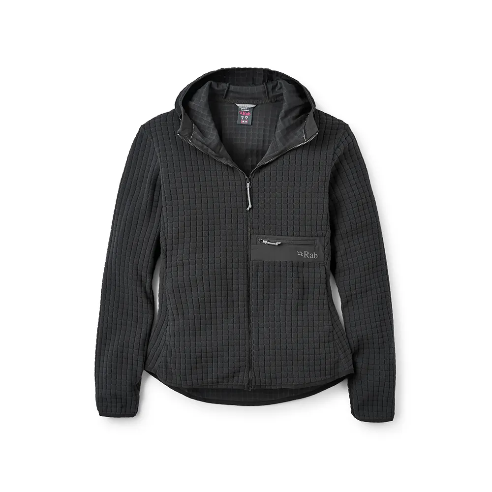 【RAB】Ramshaw Hoody Wmns 格紋刷毛連帽外套 黑色 女款 #QFG75