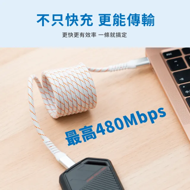 【Philips 飛利浦】2入組-2色可選-Type-C to Type-C 240W 不打結磁吸收納編織線 150cm(DLC4588C)