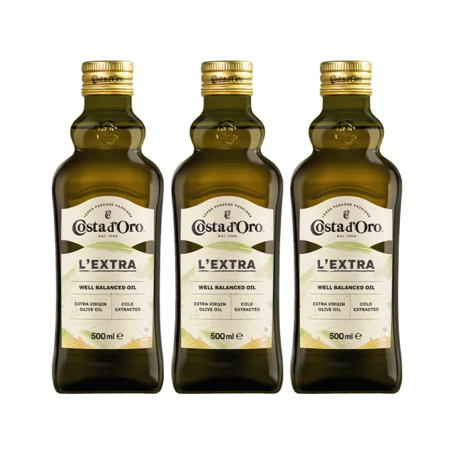 【Costa dOro 高士達】特級冷壓初榨橄欖油500mlx3入(酸價≦0.5%、生飲涼拌、中低溫清炒適用)