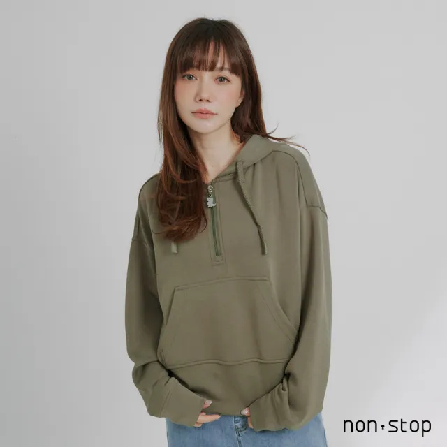【non-stop】半開襟連帽落肩大學T恤-1色