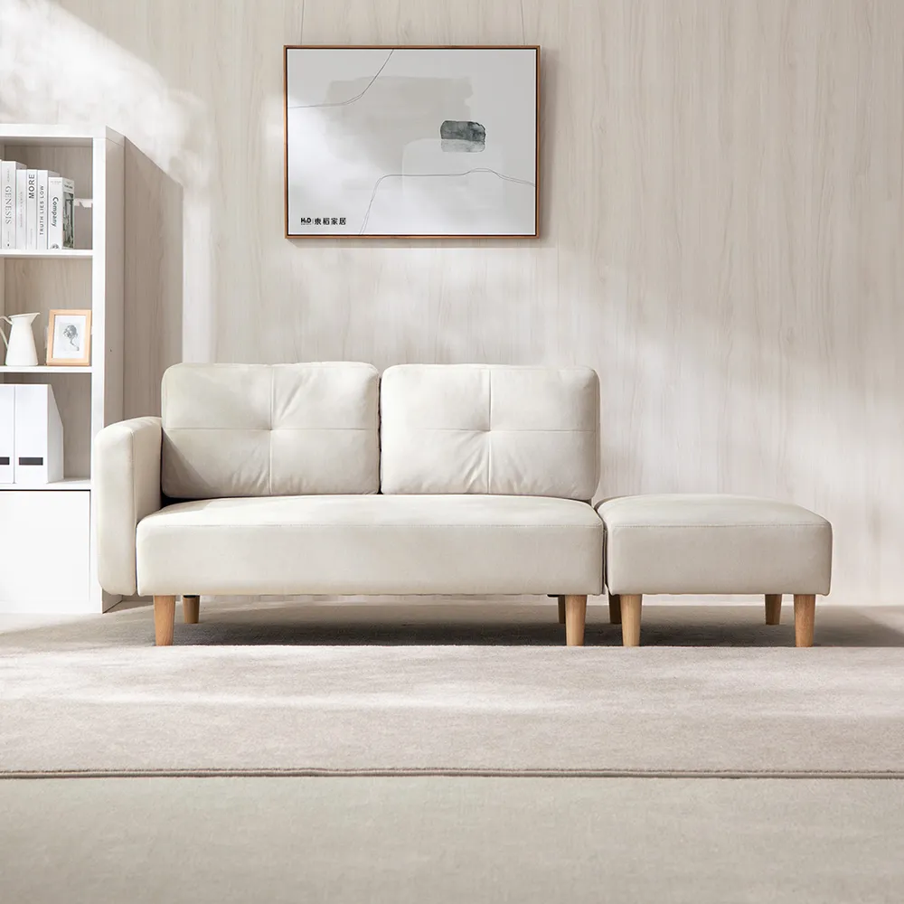 【H&D 東稻家居】免組裝 2人賽斯托貓抓布防潑日系簡約雙人+凳沙發 MODERN DECO(二人 扶手可左右互換)