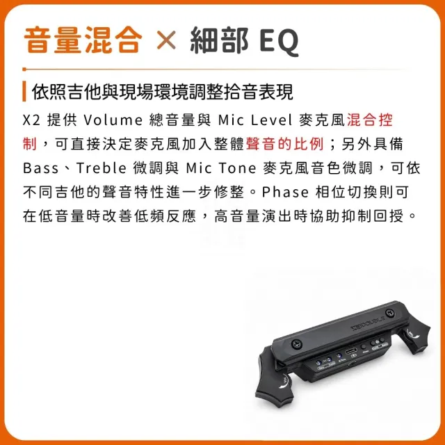 【X2 DOUBLE】X2 木吉他雙系統拾音器 充電式／原音共振雙倍力（民謠 貝斯 無線 錄音 加振 音孔 麥克風）