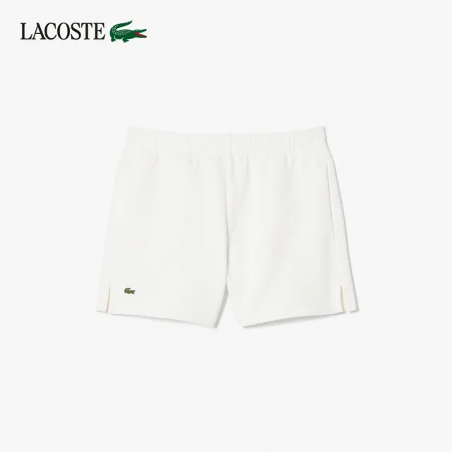 【LACOSTE】女款-優雅小開衩網眼布料休閒短褲(白色)