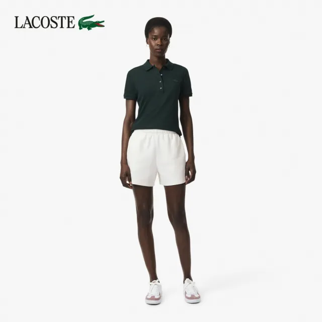 【LACOSTE】女款-優雅小開衩網眼布料休閒短褲(白色)