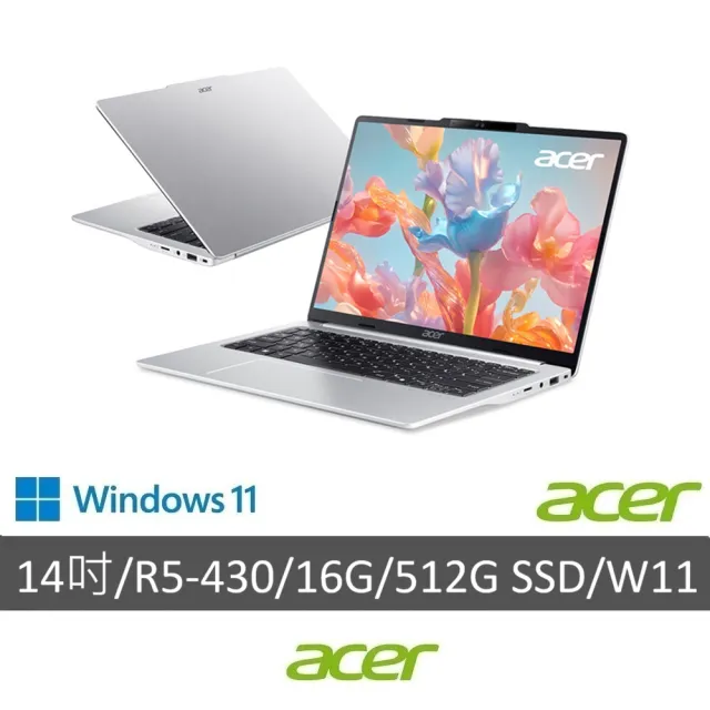 【Acer 宏碁】65W快充組★14吋Ryzen AI 5輕薄AI筆電(Swift Lite/SFL14-62M-R0BU/R5-430/16G/512G/W11)