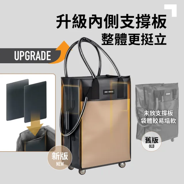 【ONE HOUSE】全新升級 45L丹邁多輪防水收納登機包-3in1手把皮革款(購物車/收納車/旅行包/登機箱/收納袋)