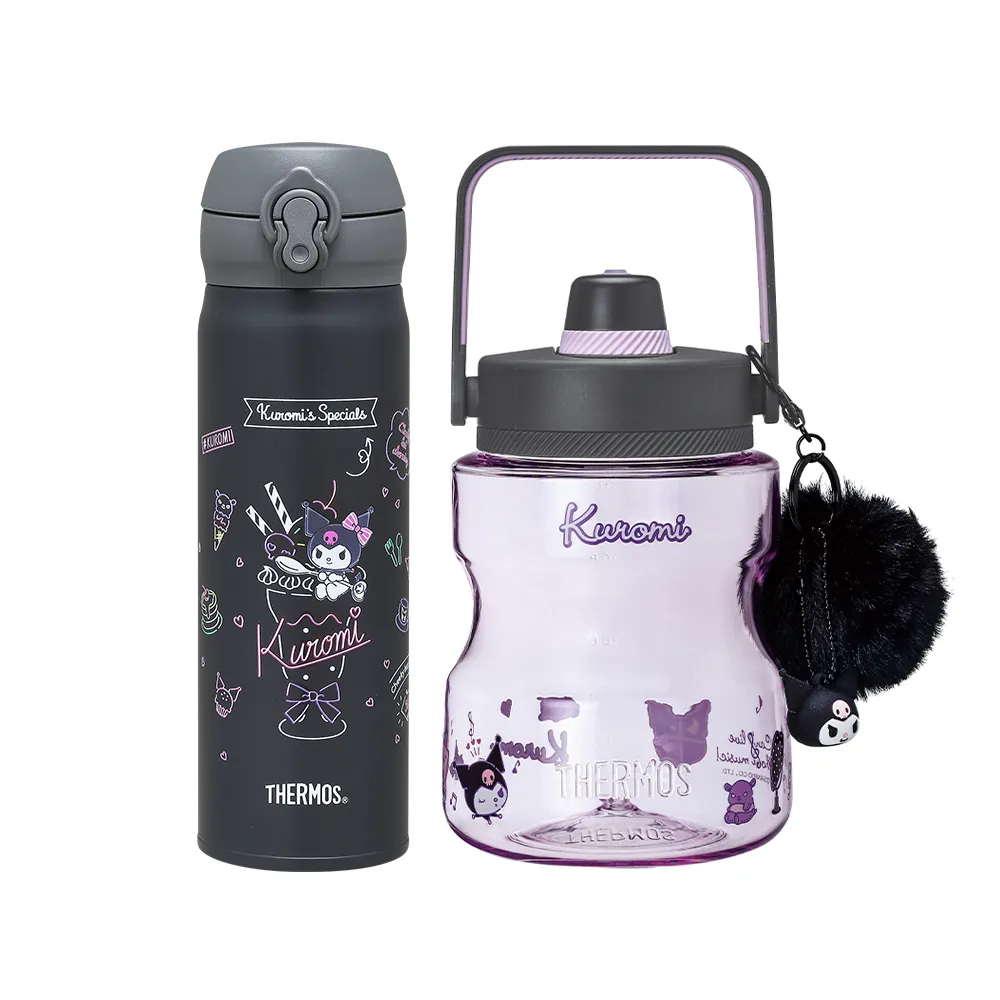 【THERMOS 膳魔師】超值2入_酷洛米不鏽鋼輕量彈蓋保溫瓶500ml+輕水瓶1200ml(JNL-504KU-DGY+TCSS-1200BP-KU)