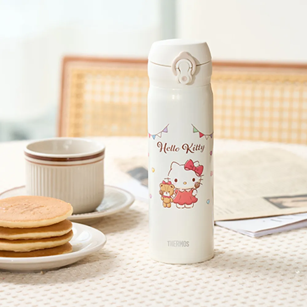 【THERMOS 膳魔師】HelloKitty甜心巧克力不鏽鋼超輕量彈蓋真空保溫瓶500ml(JNL-504KT-CCCW)