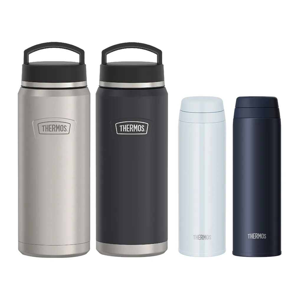 【THERMOS 膳魔師】超值2入_可進洗碗機不鏽鋼90度輕鬆開蓋真空保溫杯500ml+保溫瓶1200ml(JOR-500+IS212)