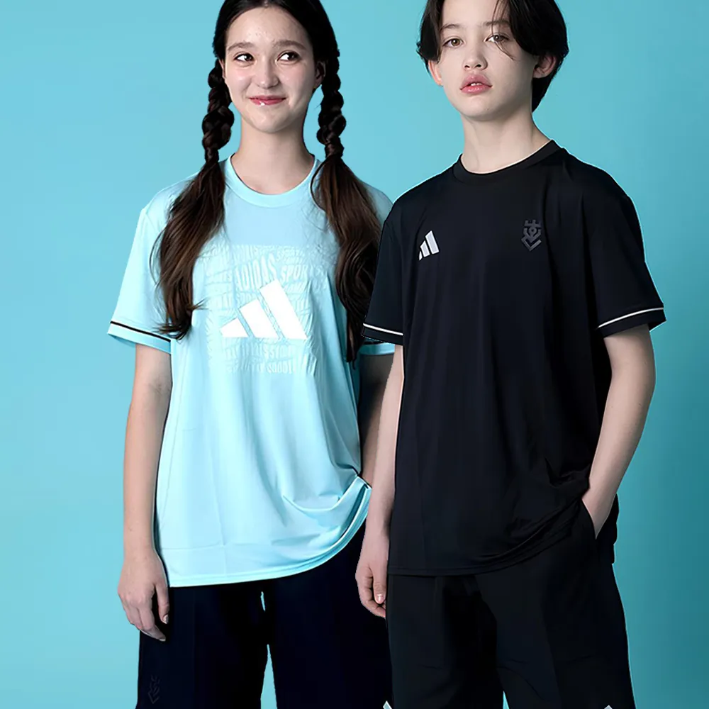 【adidas 愛迪達】兒童套裝-吸濕排汗短袖+透氣五分褲(小學 大童 短T 短褲 抑菌 抑味 彈性 透氣 快乾 經典)