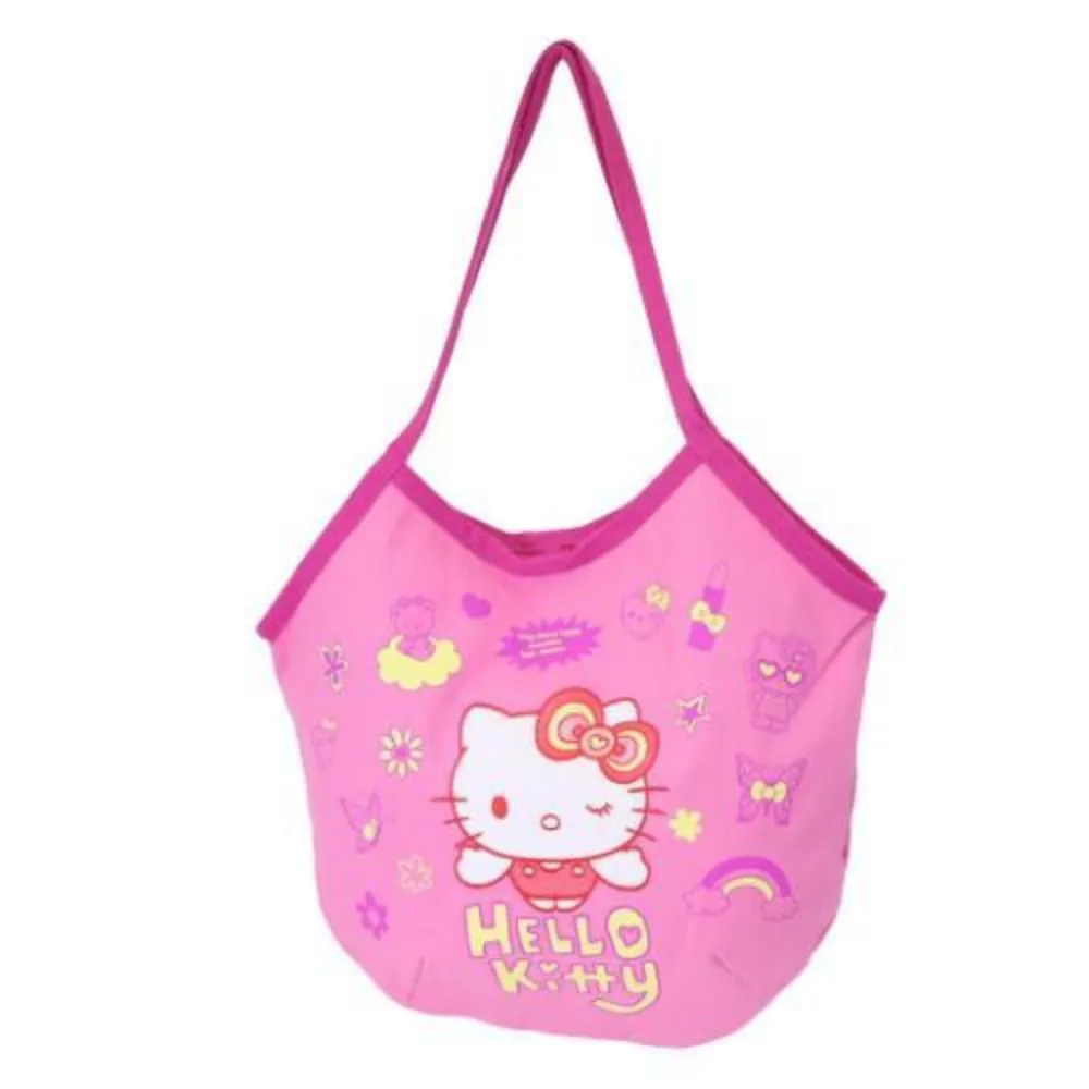 【小禮堂】Sanio 三麗鷗 Hello Kitty 棉質肩背氣球包 粉眨眼款