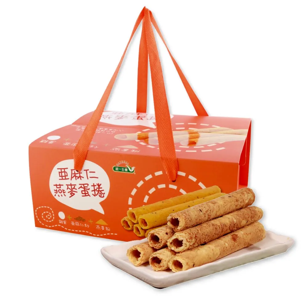 【統一生機】亞麻仁燕麥蛋捲禮盒x1盒(57gx8包/盒_禮盒/送禮)