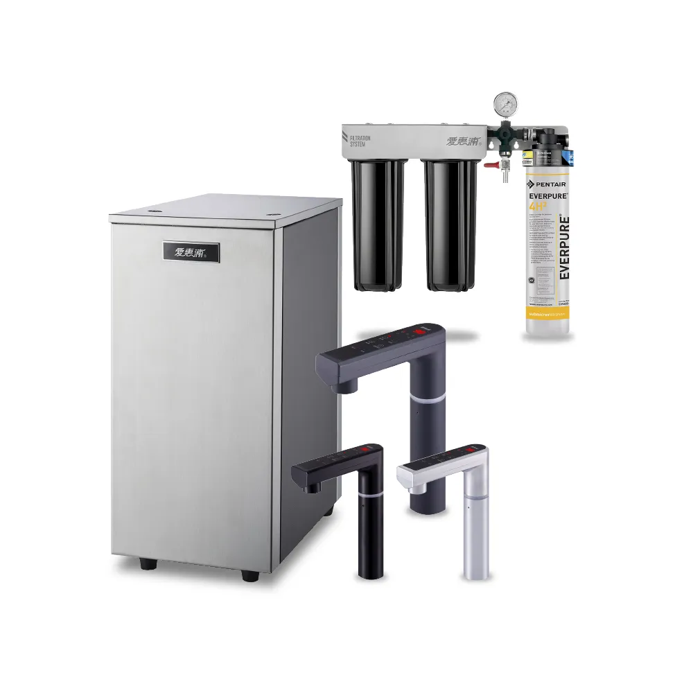 【EVERPURE 愛惠浦】雙溫櫥下型 HS288T PLUS觸控熱飲機+4H2三道式生飲淨水器(前置樹脂+中空絲膜)