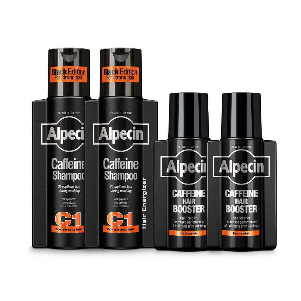 【Alpecin】Black C1咖啡因洗髮露黑色經典款250mlx2+咖啡因髮根強健精華液200mlx2