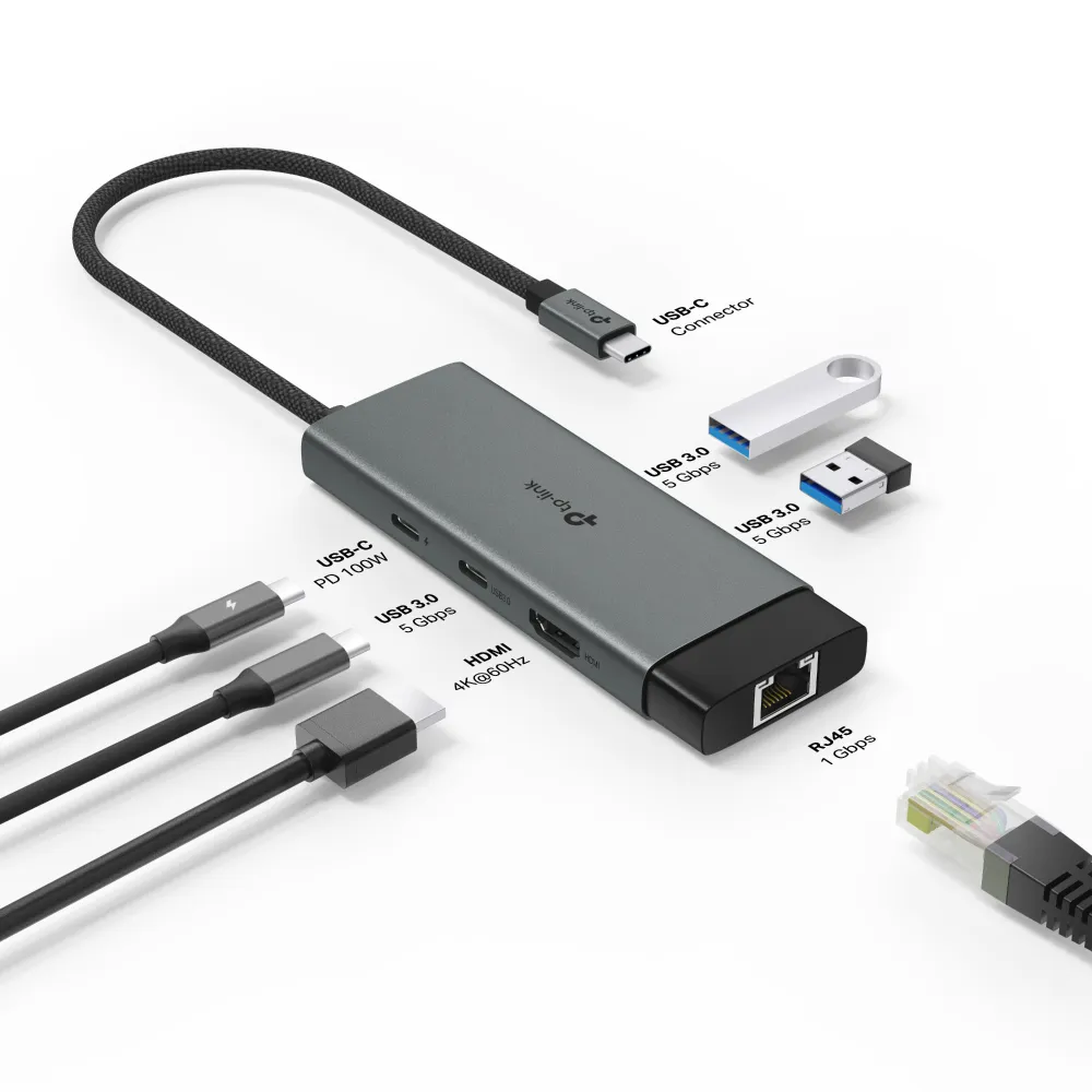 【TP-Link】UH6120C Type-C 6合1多功能轉接器 6埠HUB集線器 HDMI USB3.0 PD快充(100W)