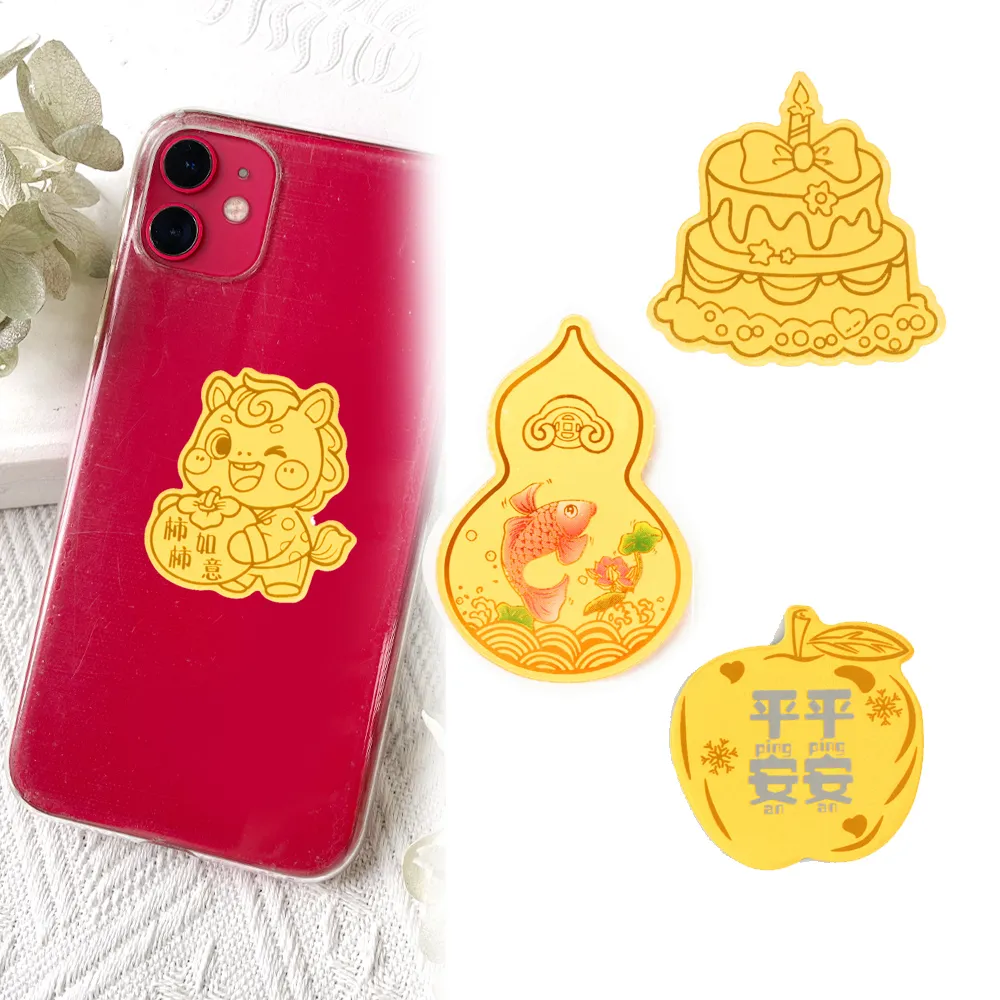 元大珠寶】黃金手機貼9999招財貓.發財.財神爺(約0.02錢約0.1克) - momo