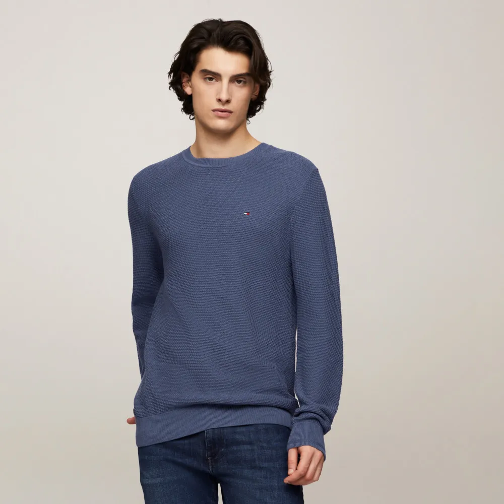【TOMMY HILFIGER】官方旗艦館 結構感圓領毛衣_藍色